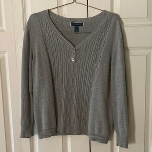 Karen Scott women XL pullover v-neck sweater gray classy 100% cotton 3 season